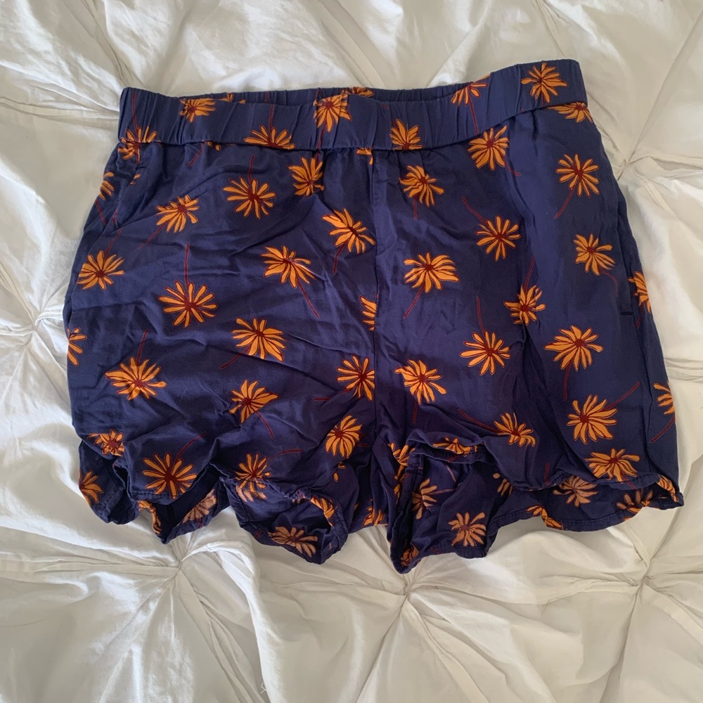 Madewell Orange Flower print blue shorts